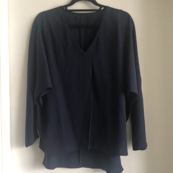 SHEIN V-Neck Roll Up Sleeve Dip Hem Blouse - Picture 4 of 6